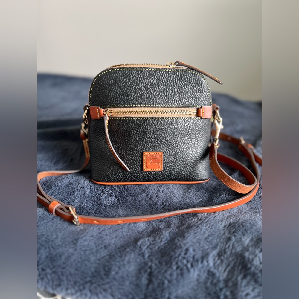 Dooney & Bourke Pebble Grain Black Leather Domed Crossbody Bag